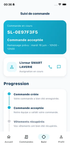 Capture écran application SMART LAVERIE - création de commande pressing